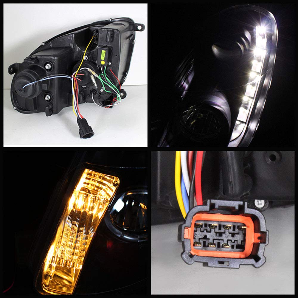 ACANII LED DRL Halo Projector Headlight for 2003-2004 Infiniti G35/G35X Sedan, Black Polycarbonate Housing