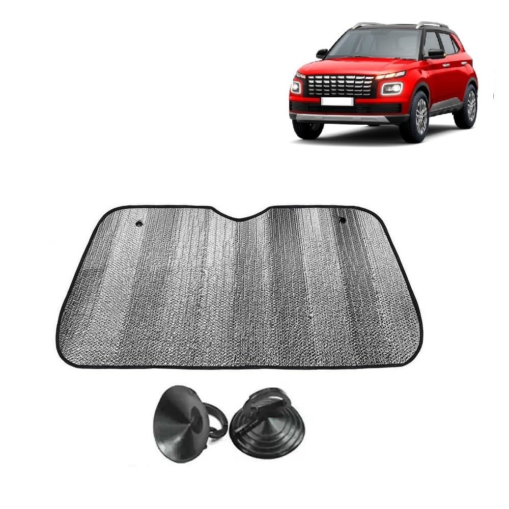 Car Windshield Sun Shade UV Rays Protector Silver Sunshade Solar Reflective suitable for H y u n d a i Venue [2022 to 2024]