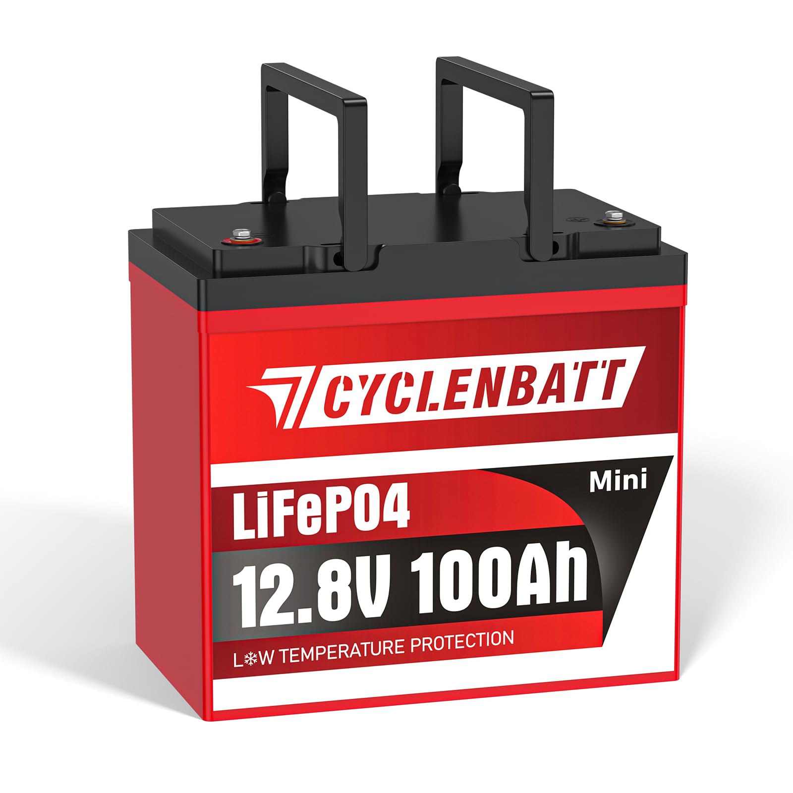 CYCLENBATT 12V 100Ah Mini LiFePO4 Lithium Battery, Low-Temp Protection 12V 100Ah Lithium Battery Built in 100A Smart BMS, Up to 
