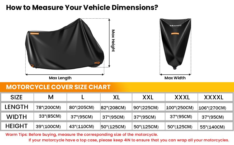 SRIMMIT Motorcycle Cover Waterproof XL 82"x37"x50" 420D Polyester Black with Reflective Strips & License Plate Window