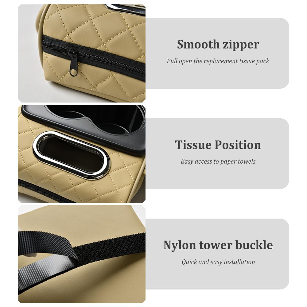 5-in-1 Car Center Console Cover,Multifunctional Arm Rest Cover for Car with Cup Holder,Phone Holder,Pocket,Car Tissue Holder,Lea
