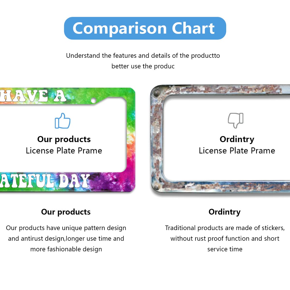 Meikosks Tie Dye Aluminum License Plate Frame, 12x6 Inch, 2 Holes with Screw Caps, Durable Car Tag Holder for Men and Women