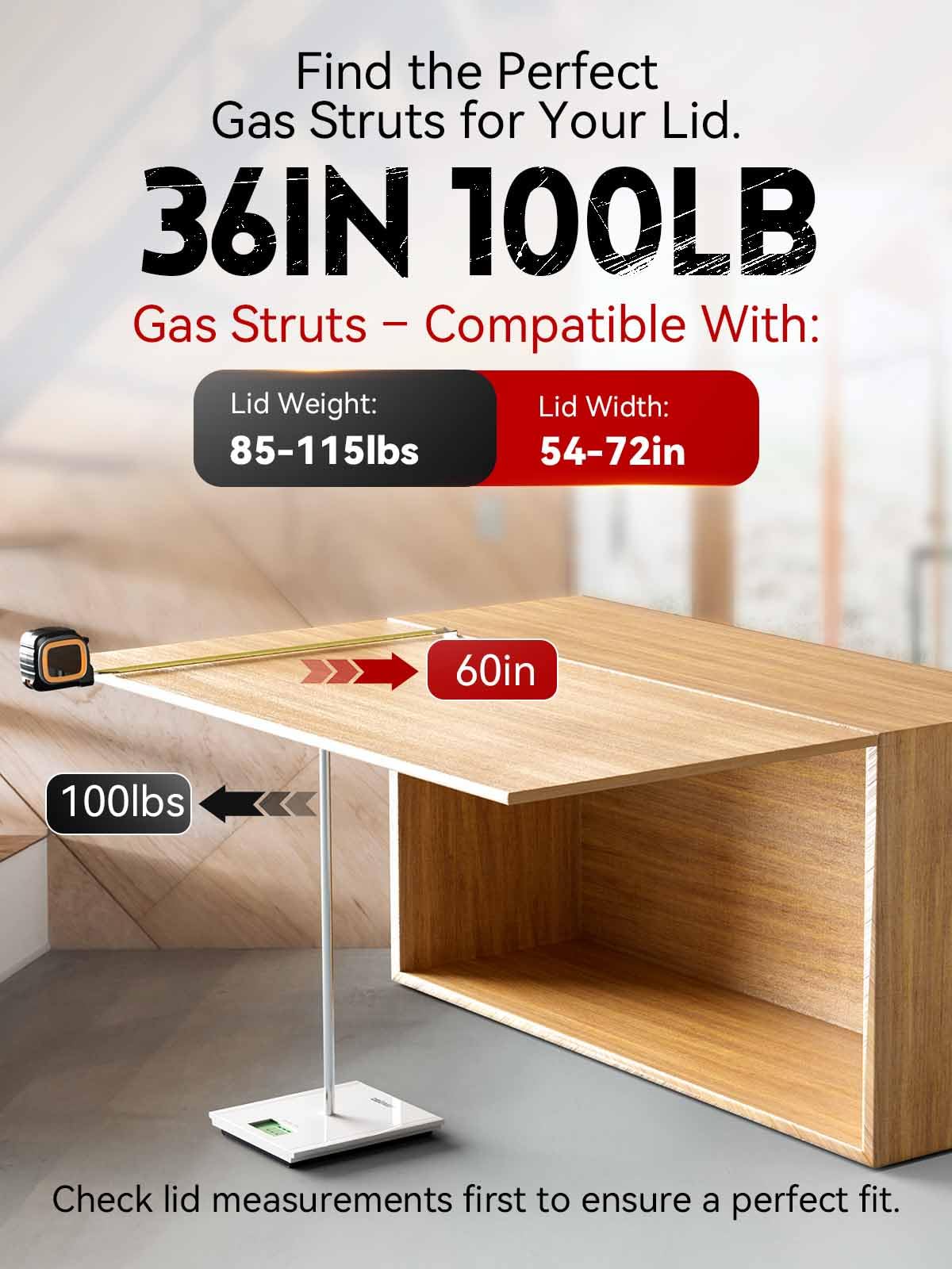 Vepagoo 36 Inch 100Lb/445N Gas Struts Shock Spring With Mounting Brackets, Lift Supports For Rv Bed Heavy-Duty Lid Box Trailer C