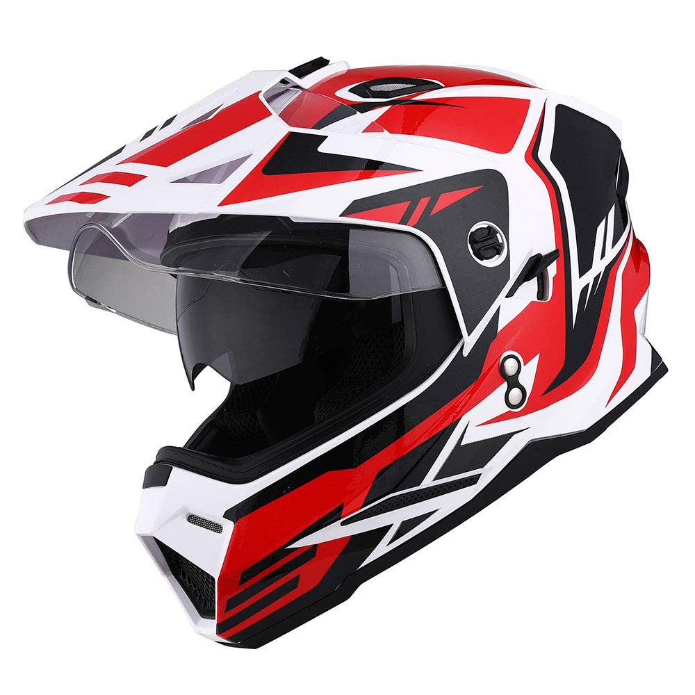 1Storm Dual Sport Motorcycle Motocross Off Road Full Face Helmet Dual Visor Storm Force Red, Size Xl