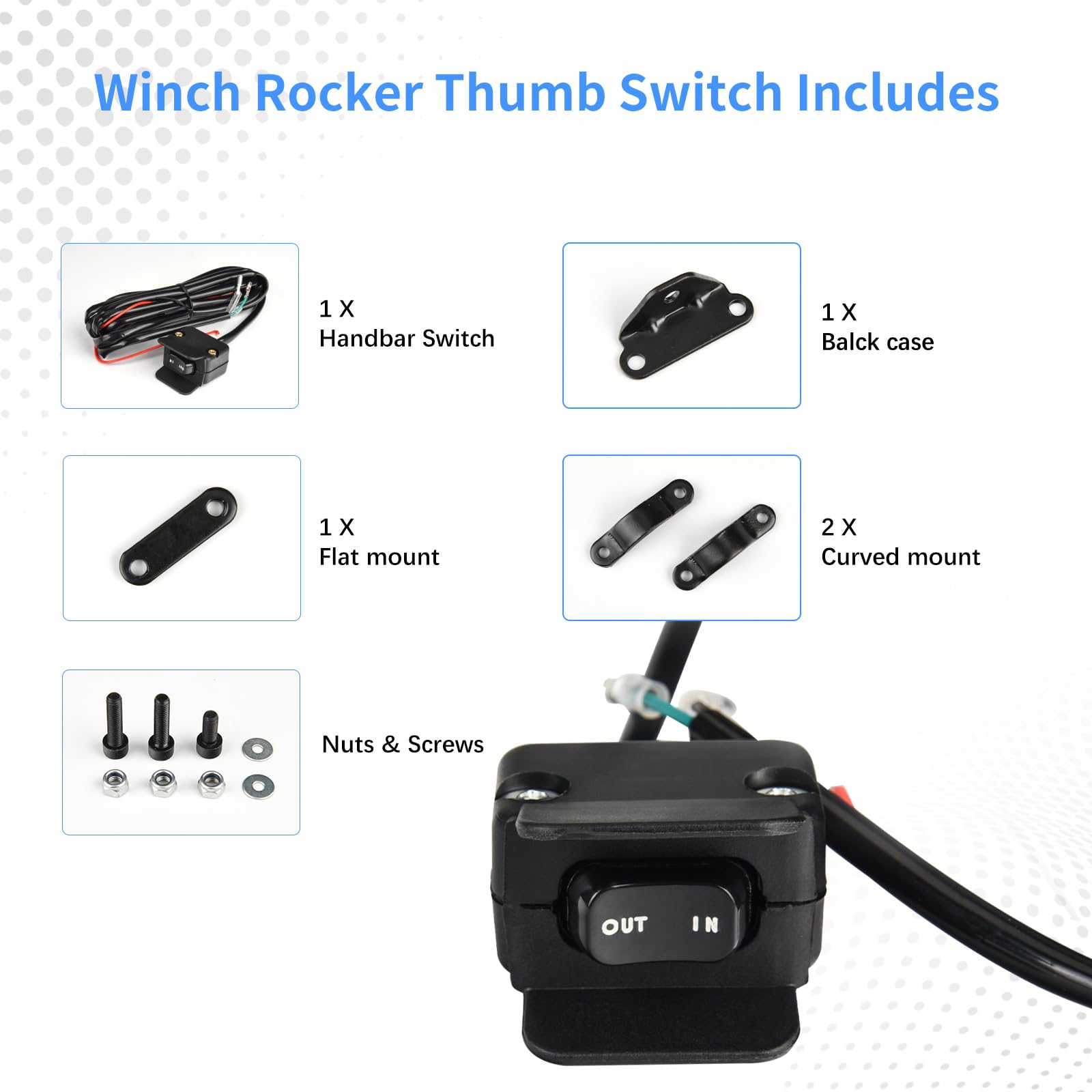 MaySpare 12V ATV UTV Winch Rocker Thumb Switch, Metal, Black, US-Winch Mini Switch with Mounting Bracket