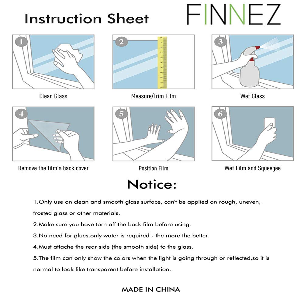 Finnez Frosted Window Film - Non-Adhesive Privacy Film, UV Protection, Cross Pattern, 17.5'' x 78.7''