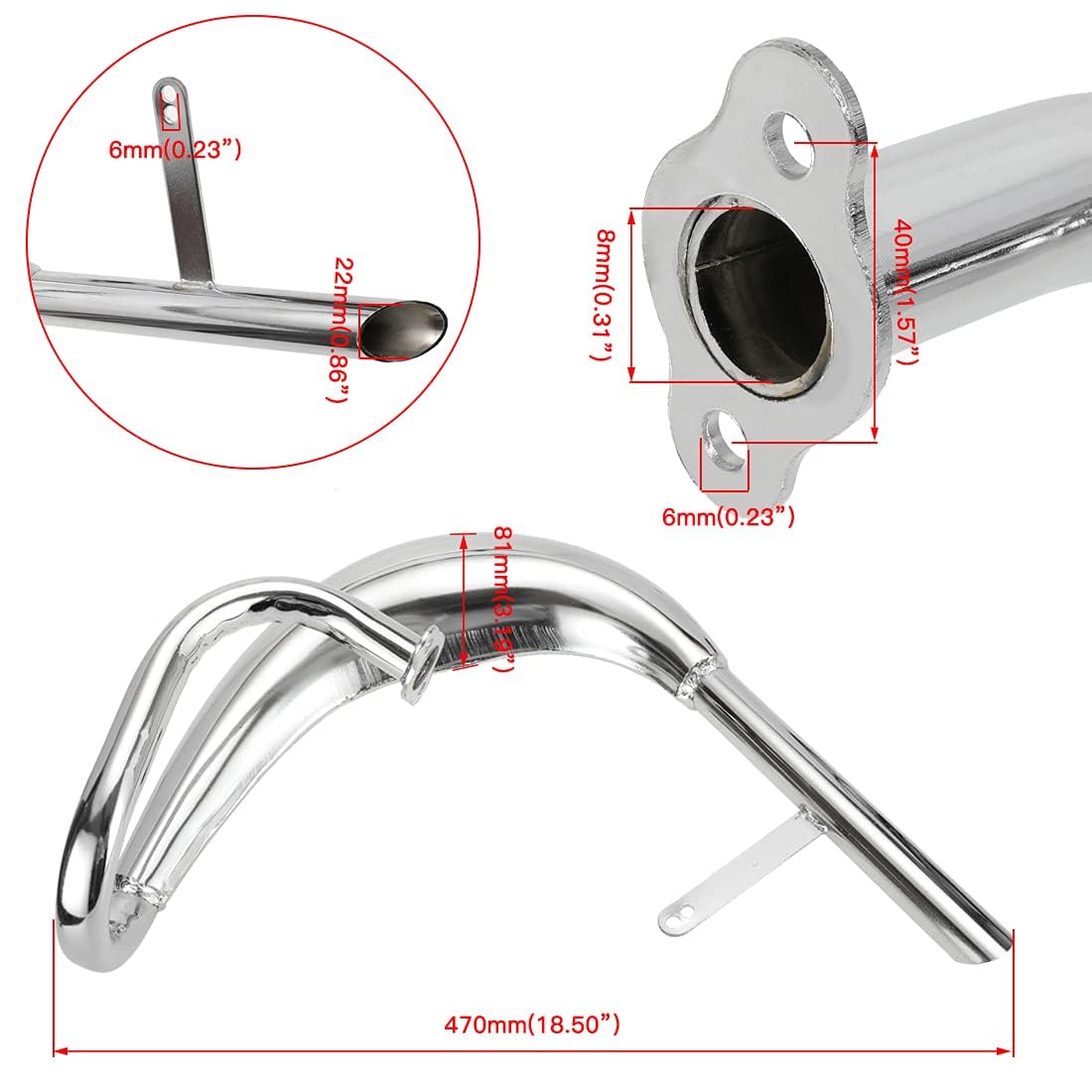 FVRITO Chrome Exhaust Muffler Expansion Chamber Pipe Silencer for 2 Stroke 50cc-100cc Motorized Bicycles - Silver, Model FV-PQG021-HMY