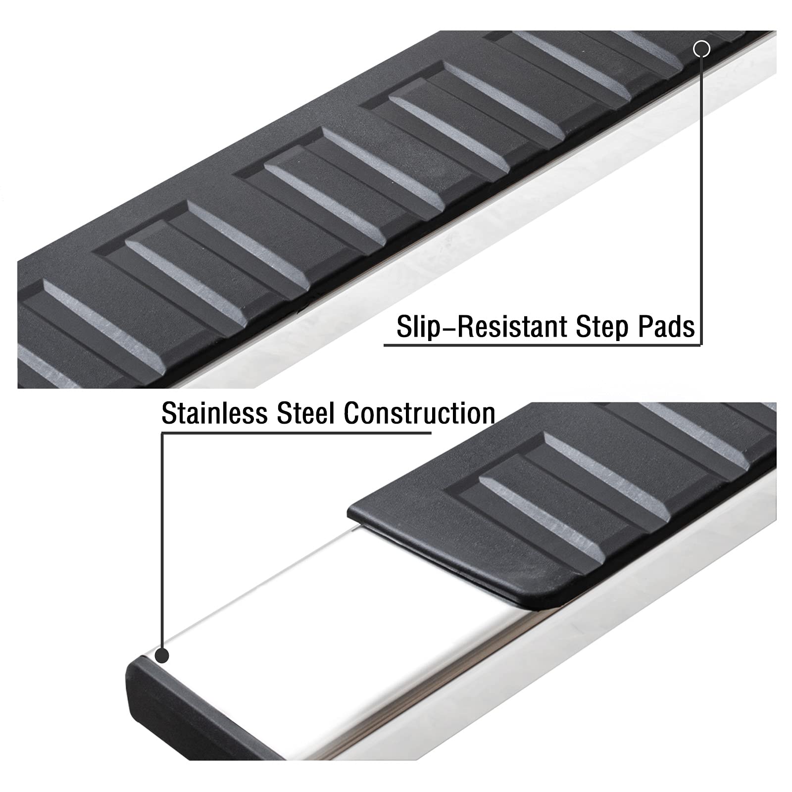 COMNOVA 6" Stainless Steel Running Boards for 2009-2018 Dodge Ram 1500 Crew Cab, 2019-2024 Classic, 10-24 Ram 2500