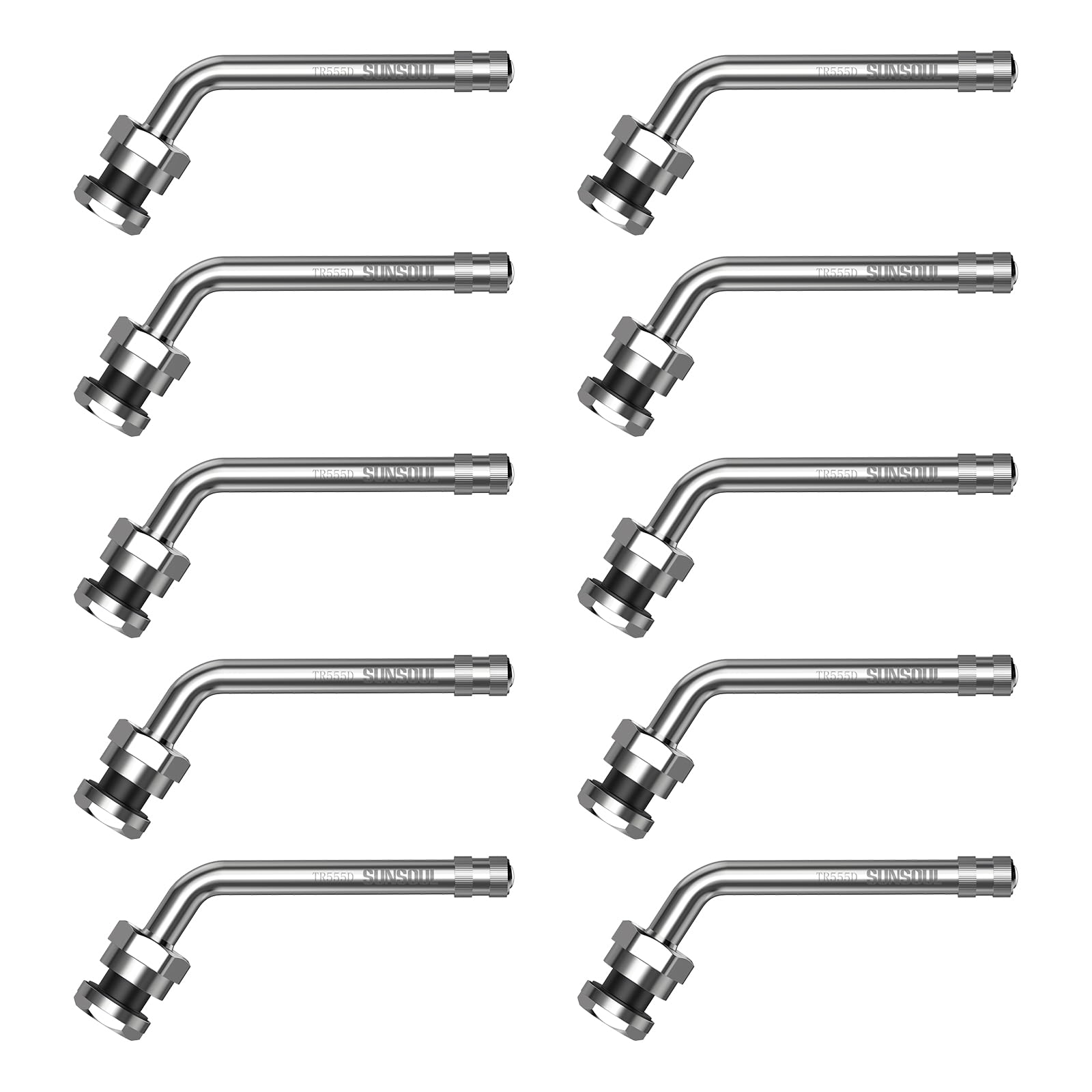 Sunsoul Tr555D 10Pcs 60 Degree Bend Truck Tire Valve Stems, Compatible With 22.5In 24.5In Aluminum Wheels With 9.7Mm Valve Holes