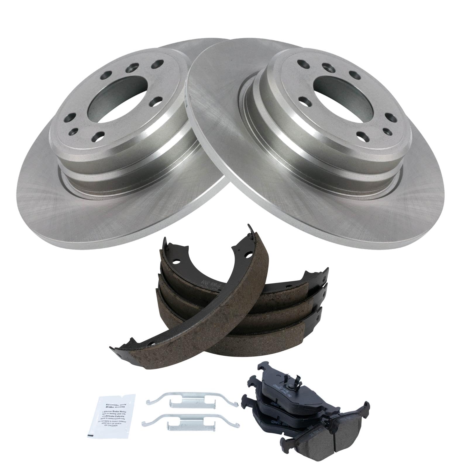 Trq Rear Brake Pad & Rotor Kit Brake Pads Brake Rotor Parking Brake Shoe Set Ceramic Compatible With 1994 Bmw 740Il