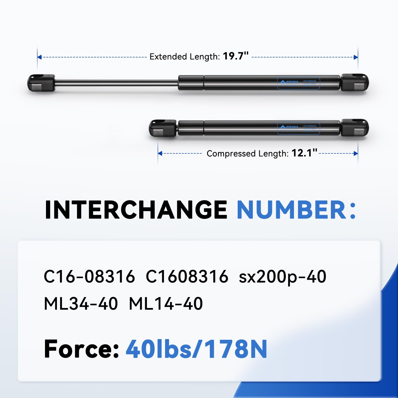 C16-08316 C1608316 20'' 40 Lbs Gas Struts Prop Shock 20 inch for RV Side Door Motorhome Door Camper Shell Rear Window Tonneau Co