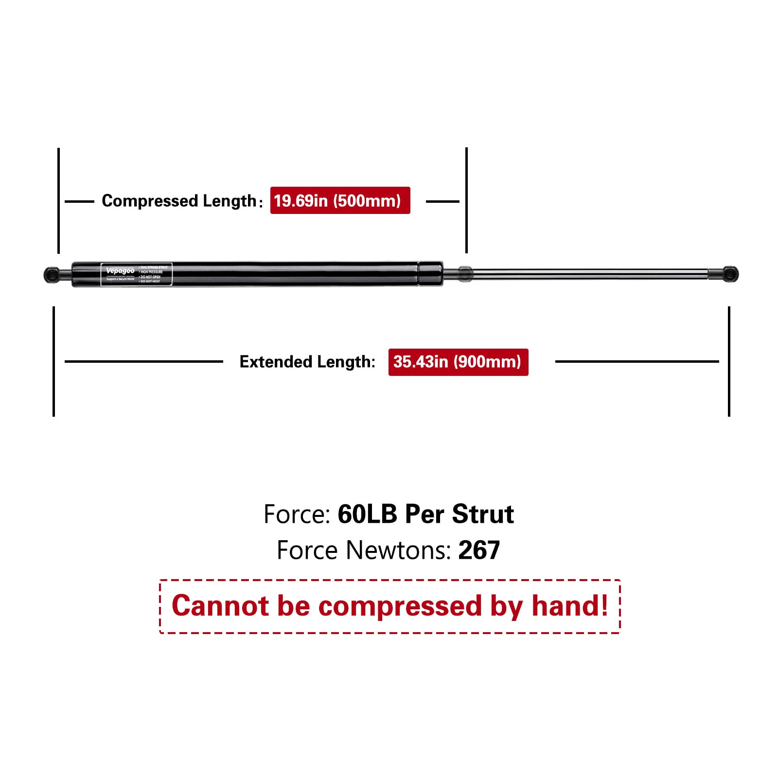 Vepagoo C1610198 35.43In 60Lb/267N Gas Shock Strut Spring Lift Support For Heavy Duty Trap Door Truck Pickup Bed Tonneau Cover C