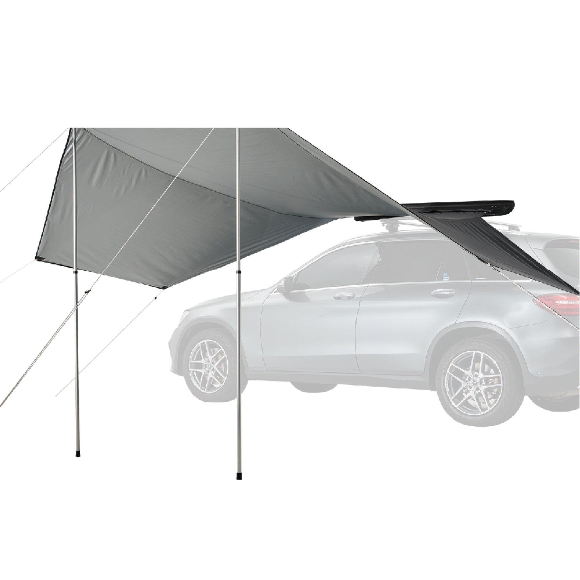 3D LIGHTWEIGHT ROOF TOP SIDE AWNING (2 RETRACTABLE POLES, INSTRUCTION, 8 ROPES, 8 STAKES, 1 PLASTIC HAMMER)