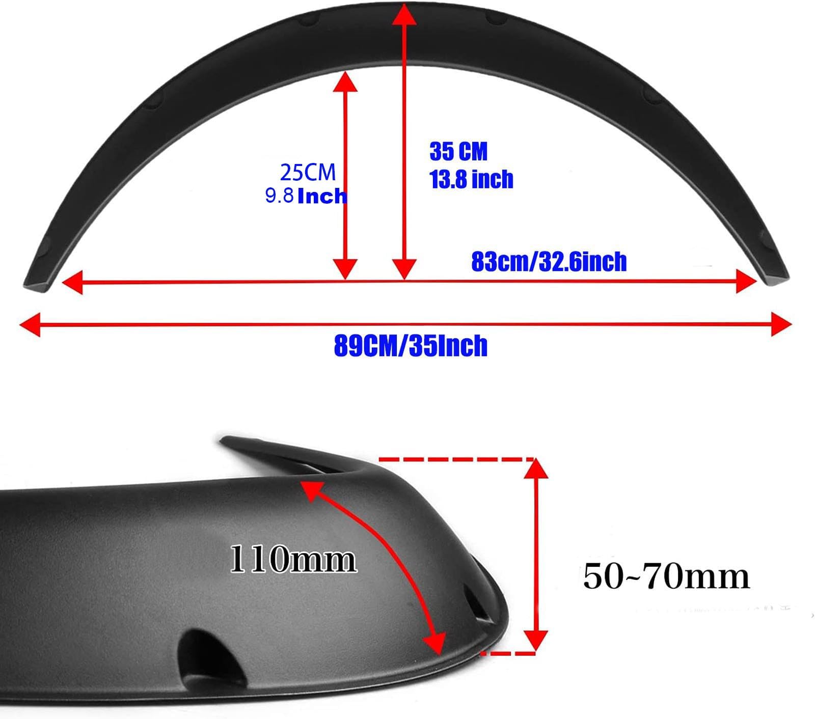 4Pcs 3.5'/90Mm 4Pcs Set Black Universal Car Wheel Fender Flares Durable Polyurethane Extra Wide Auto Car Body Kit…