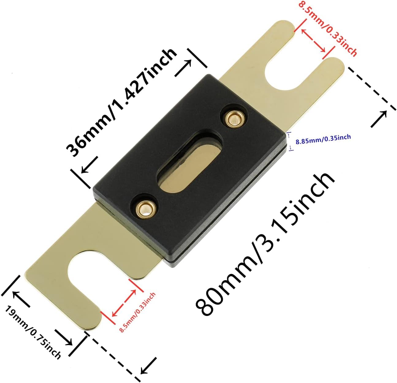 BOJACK ANL Fuse Holder with 20A Fuses for 0/2/4 Gauge AWG - Black, Copper, Model d4545c29 - Pack of 2