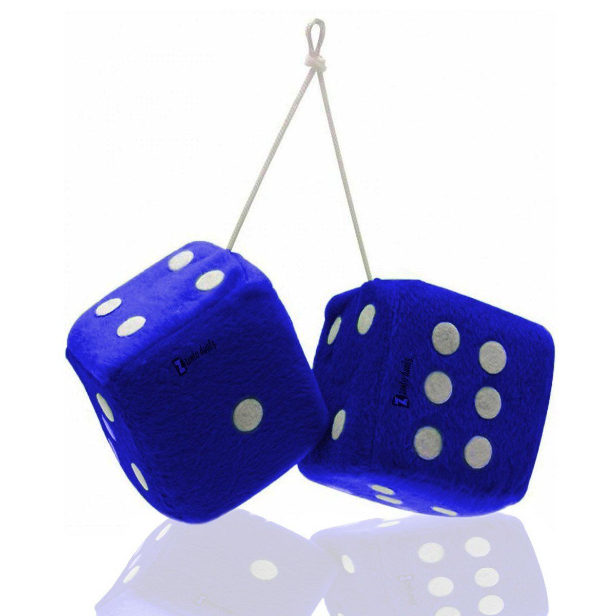 Zento Deals Pair of Hanging Black Dots Fuzzy Dices Nostalgic Retro (Blue)