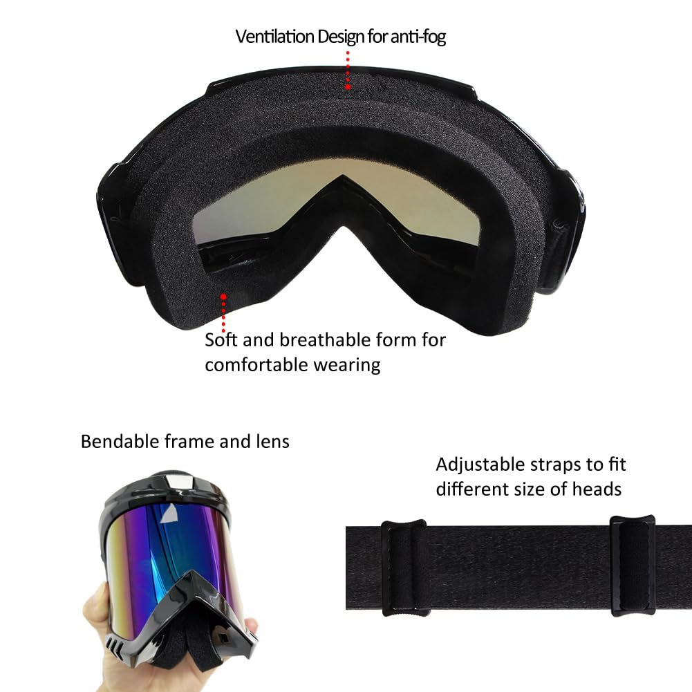 Lmavag Atv Goggles Dirt Bike Goggles 2-Pack Motorcycle Motocross Goggles Riding Racing Goggles Mx Helmet Goggles Windproof Glass