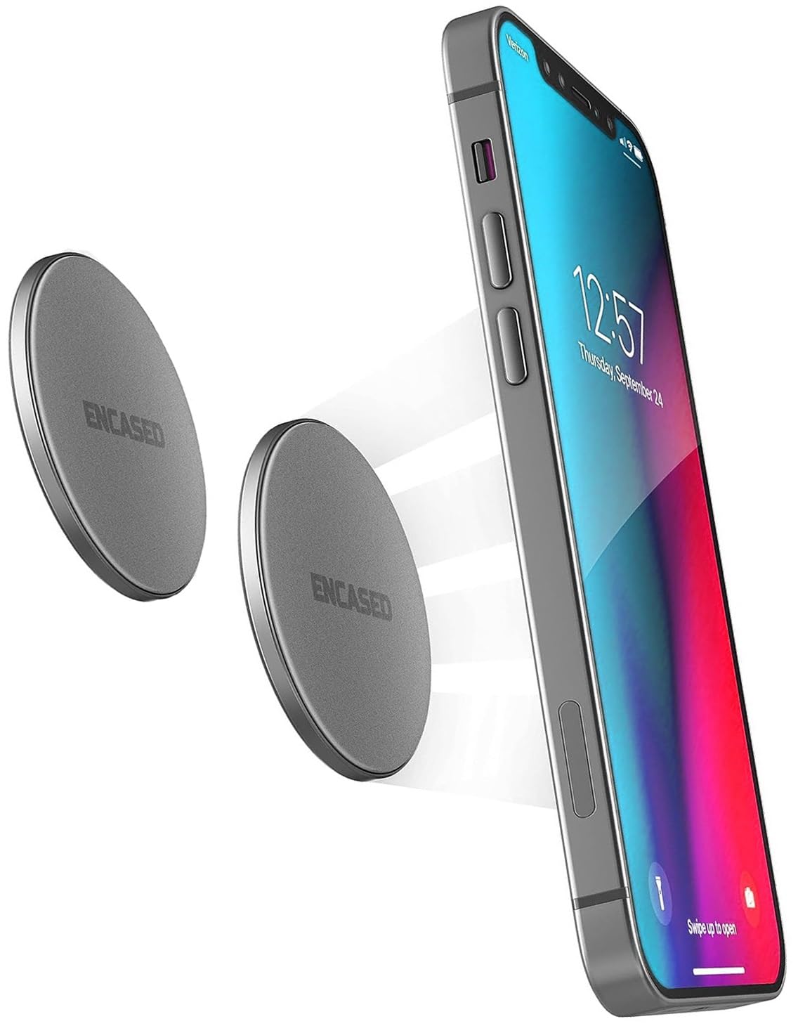 ENCASED Magnetic Mount-Anywhere iPhone Disks (2 Pack) Designed for MagSafe, Stick On Phone Holder - Great for Car, Home, Office,
