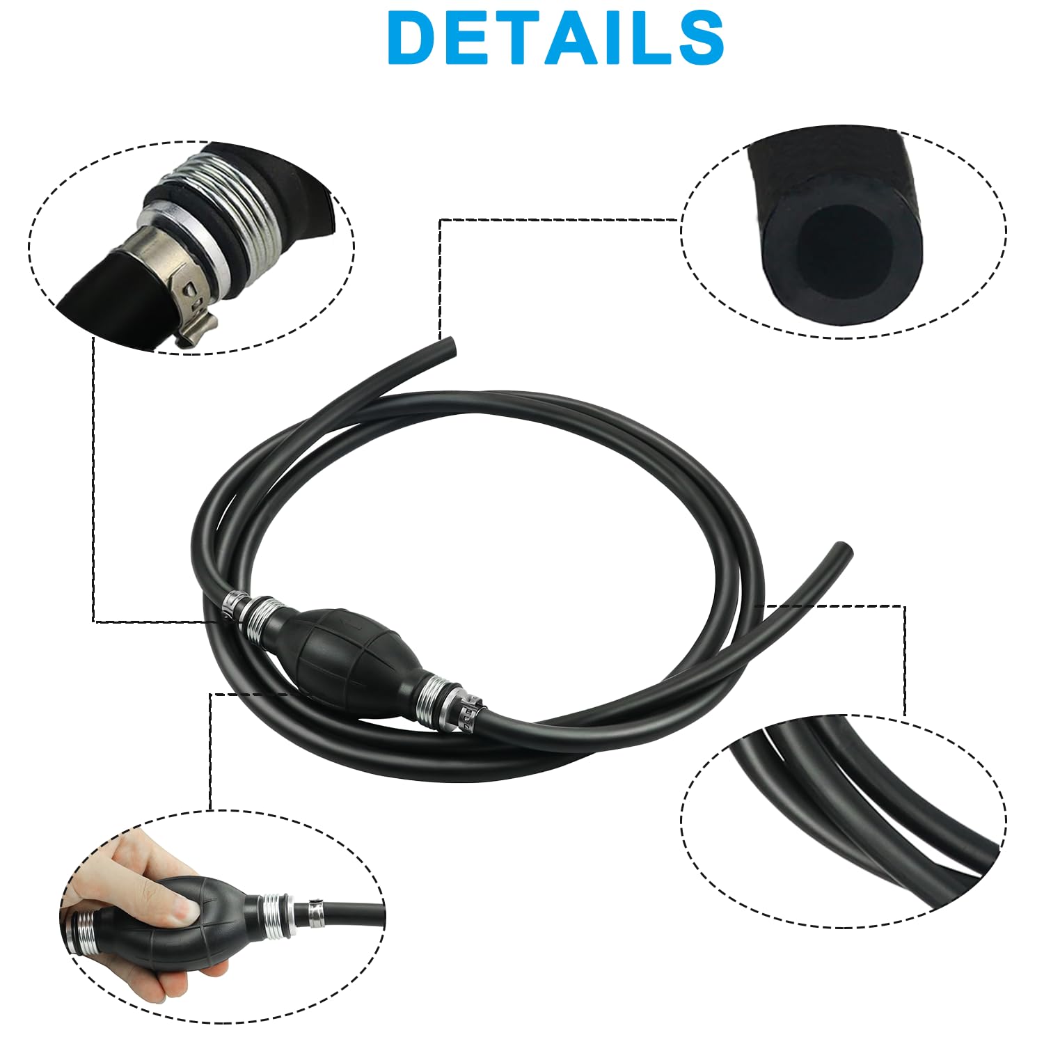 Fuel Line Assembly, 5/16'' Marine Boat Fuel Line Hose Assembly with Primer Bulb for Marine Outboard Boat Motor RVs Tractors and