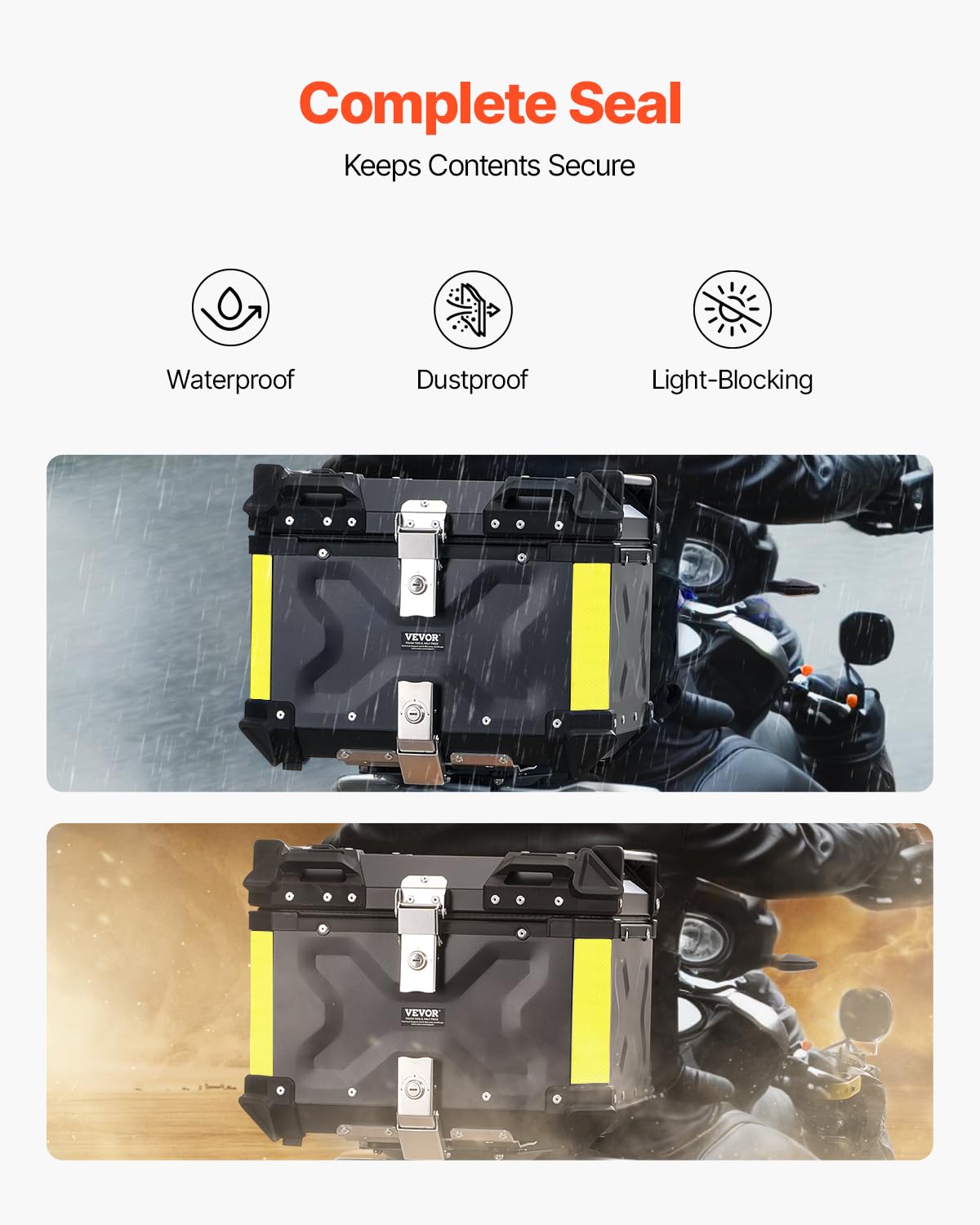 VEVOR Motorcycle Top Case 45L, Universal Aluminum Alloy Motorbike Tail Box with Leather Lining, 45L Waterproof Detachable Motorc