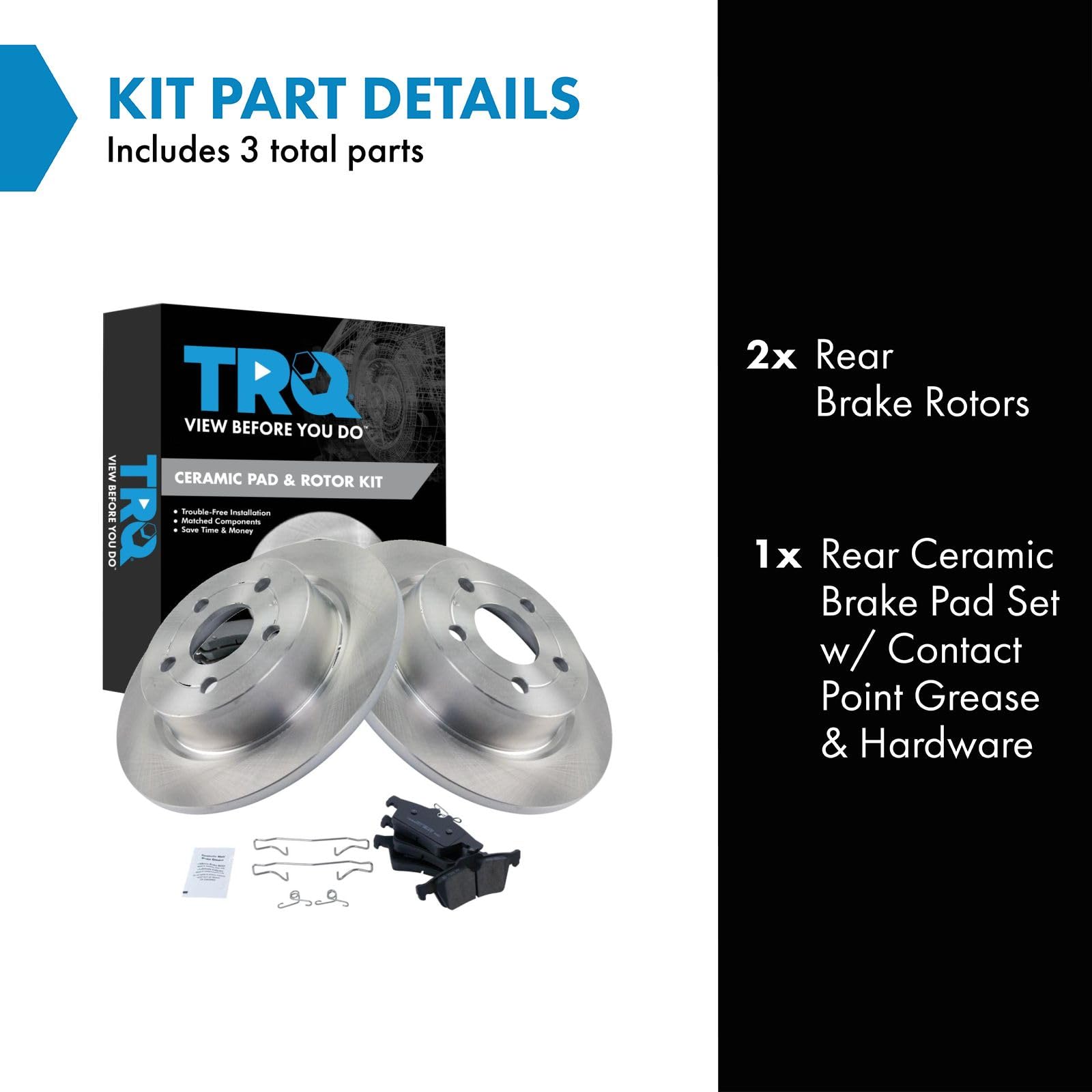 TRQ Rear Brake Pad & Rotor Kit Brake Pads Brake Rotor Ceramic Compatible with 2018-2019 Ford Transit Connect