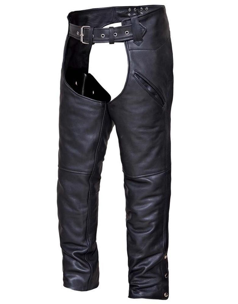 Unisex Naked Leather Deep Pocket Motorcycle Chaps,Black,Size  4XL