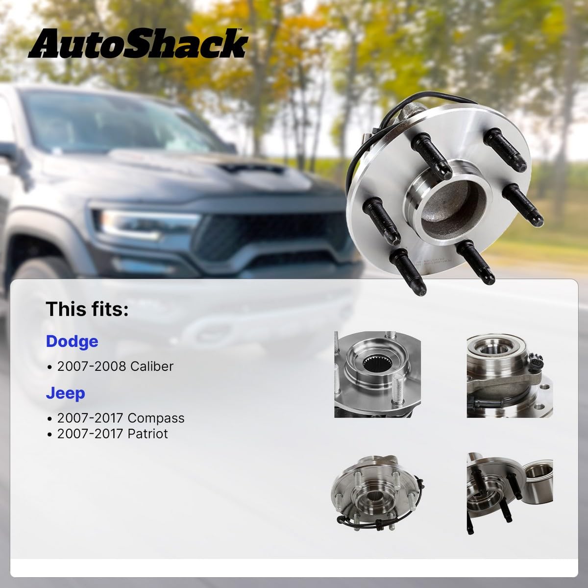 Autoshack Rear Wheel Hub Bearing Pair Of 2 Driver And Passenger Side Replacement For 2007-2012 2013 2014 2015 2016 2017 Jeep Patriot Compass 2007-2008 Dodge Caliber 2.0L 2.4L 4Wd Awd 5-Lug Hb612335Pr