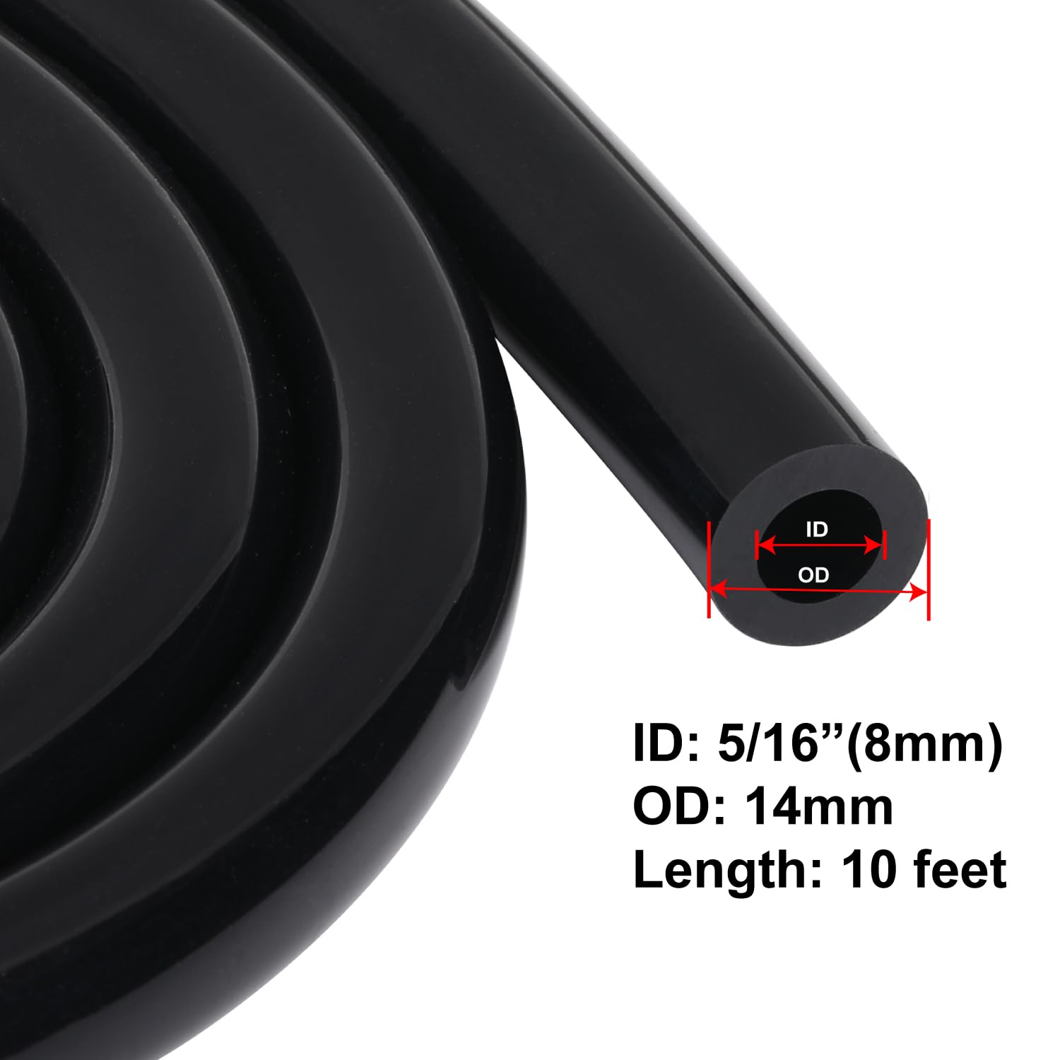 Podavelle 5/16'' 8mm ID Silicone Vacuum Hose Line Tubing 10FT Black 130 PSI Maximum Pressure