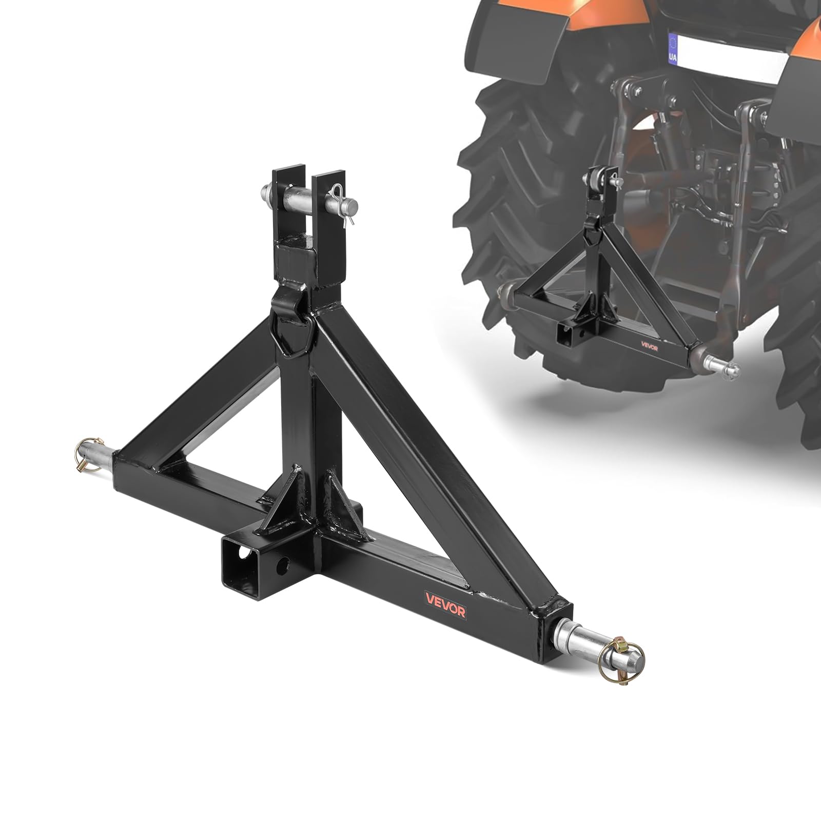 VEVOR 3 Point Hitch Receiver with 2 in Receiver, 3pt Quick Hitch Attachment, 3,000 lbs Capacity, Heavy Duty Tractor Tow Drawbar 