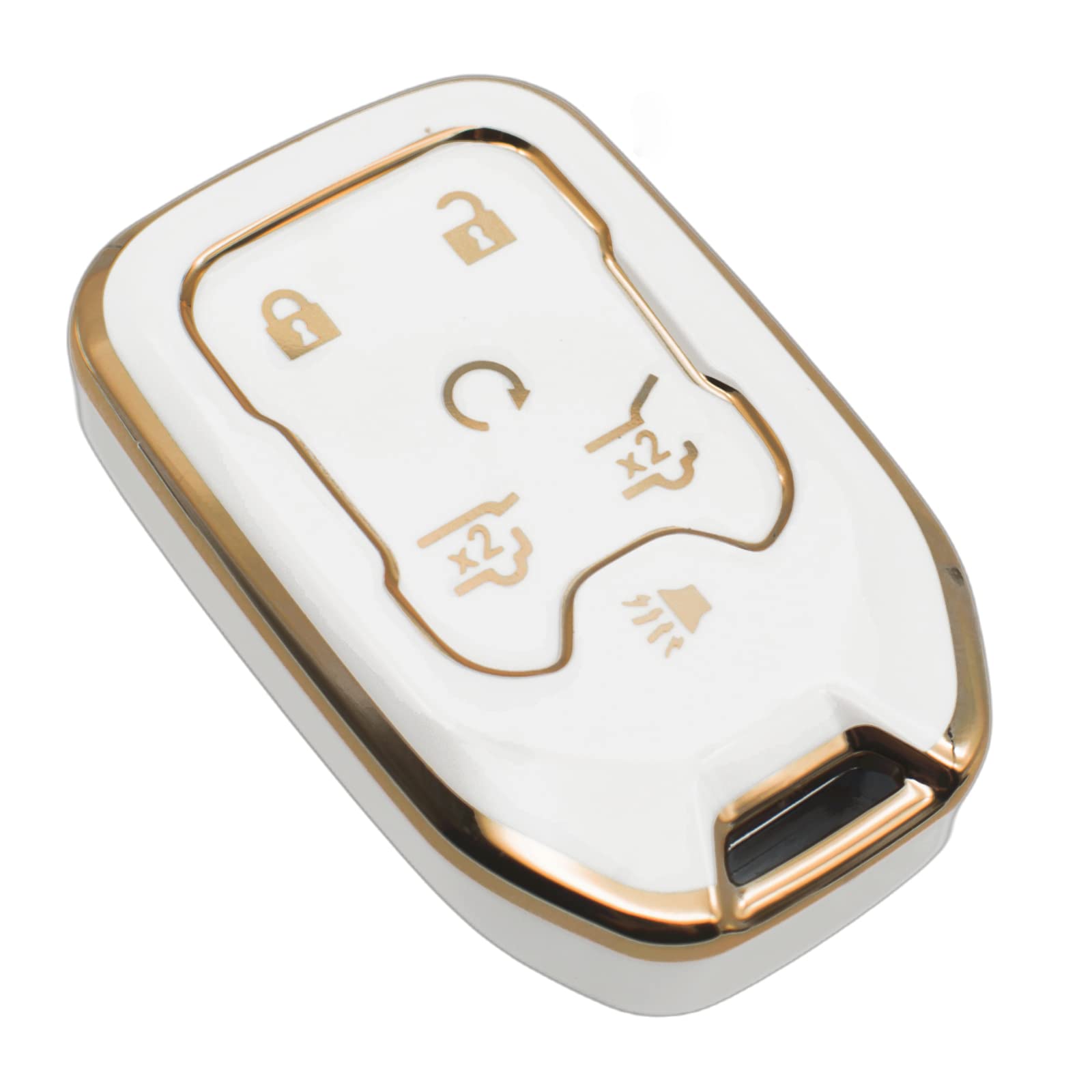 Feyoun Key Fob Cover Compatible With Chevy Chevrolet Suburban Tahoe Gmc Terrain Yukon Yukon Xl Smart 6 Buttons Tpu Remote Keyless Key Fob Case Protection Shell Accessories, White