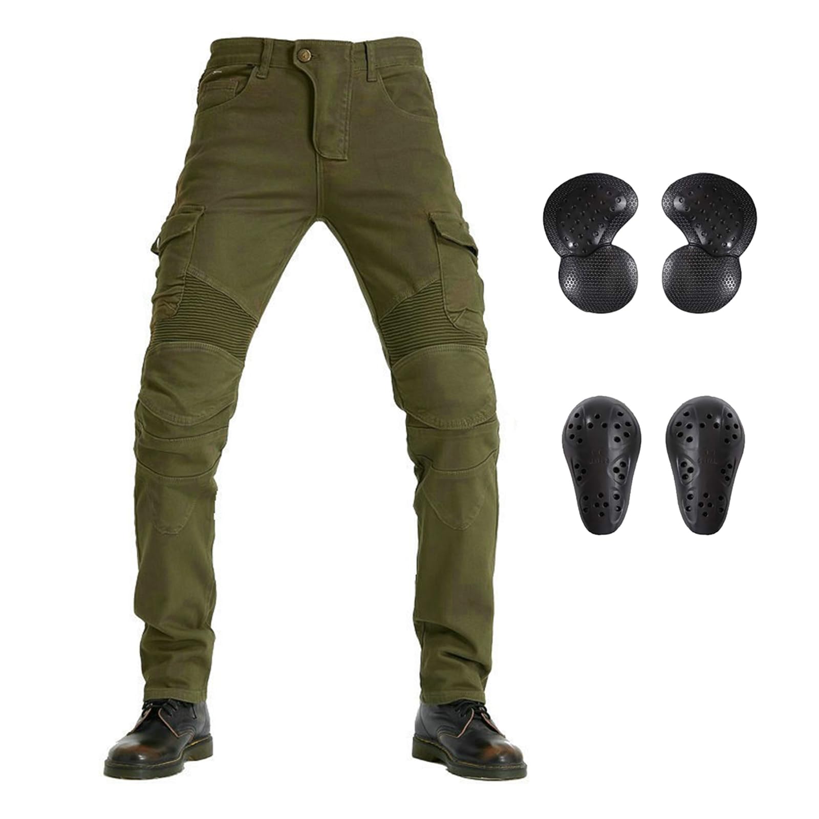LOMENG Motorcycle Pants Riding Jeans Biker Motorbike Pants with CE Removable Armored for Men Military Green EU32 32 Regular