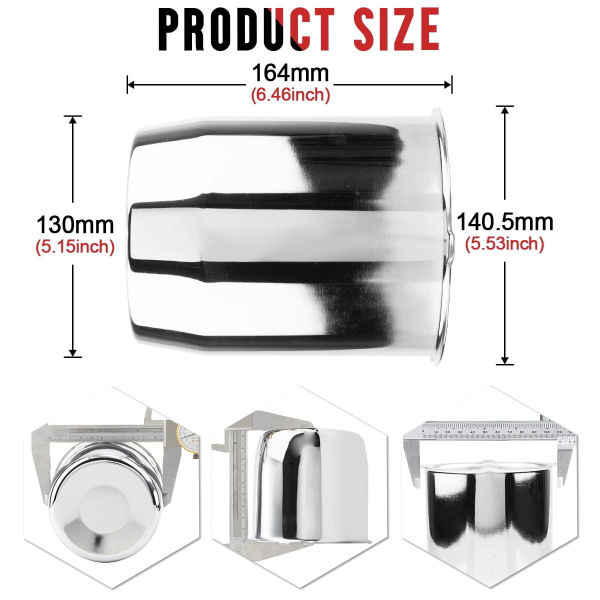 RTRHINOTUNING 4PCS Chrome Push Through Center Caps, 5.15" Center Hole, 6.46" Height, Carbon Steel, Model 74221CHx4