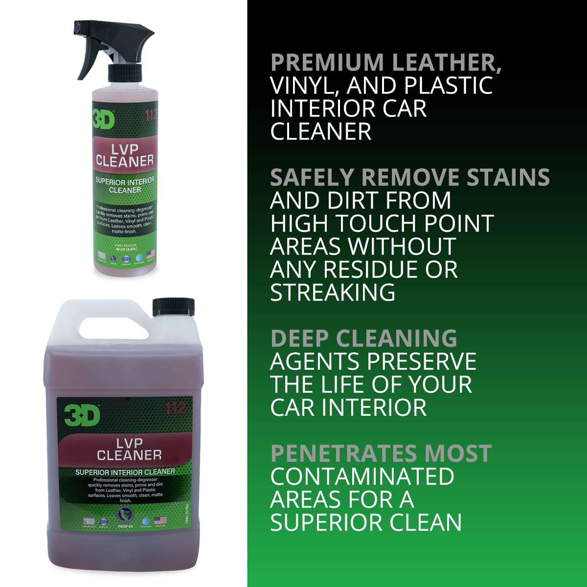 3D 3D LVP Interior Cleaner - 1 Gallon for Leather, Vinyl & Plastic - Removes Dirt, Grease & Stains - Ideal for Car, Home & Office Use