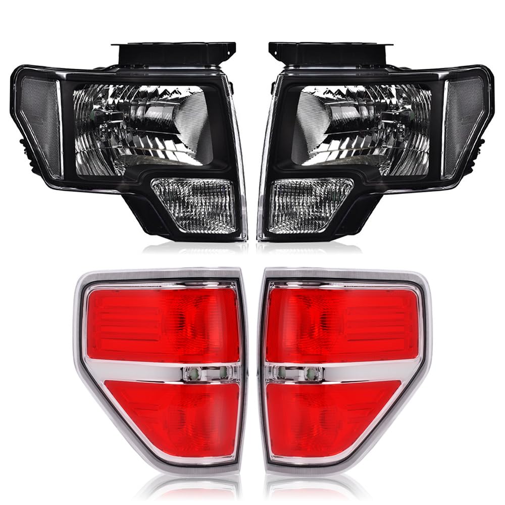 CNNELL Headlights & Tail lights Compatible with Ford F150 2009 2010 2011 2012 2013 2014 w/o LED style DL3Z13008A, DL3Z13008B (Cl