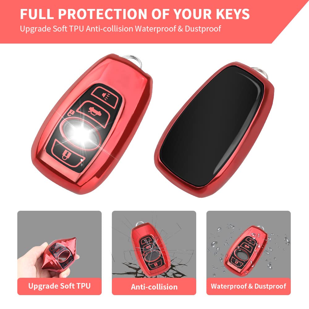 Qbuc For Subaru Key Fob Cover With Leather Keychain,Fit For Forester Crosstrek Outback Ascent Impreza Legacy Subaru 4-Buttons(Re