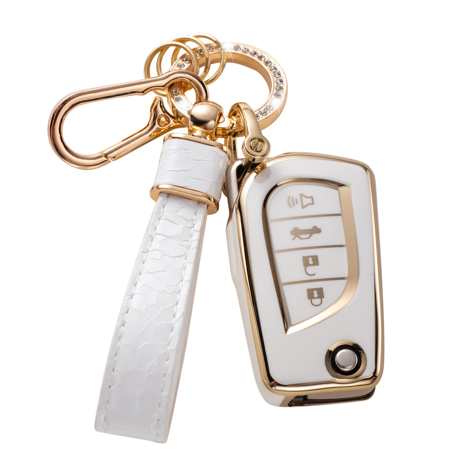 Cacarlike For Toyota Key Fob Cover With Toyota Keychain, Car Key Fob Case Compatible With Toyota Fortuner Tundra Camry Rav4 High