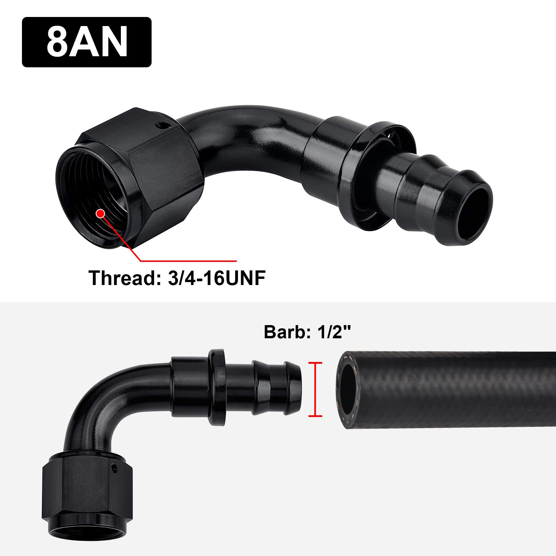 Evil Energy 8An 90 Degree Push Lock Hose Fitting End Black 2Pcs