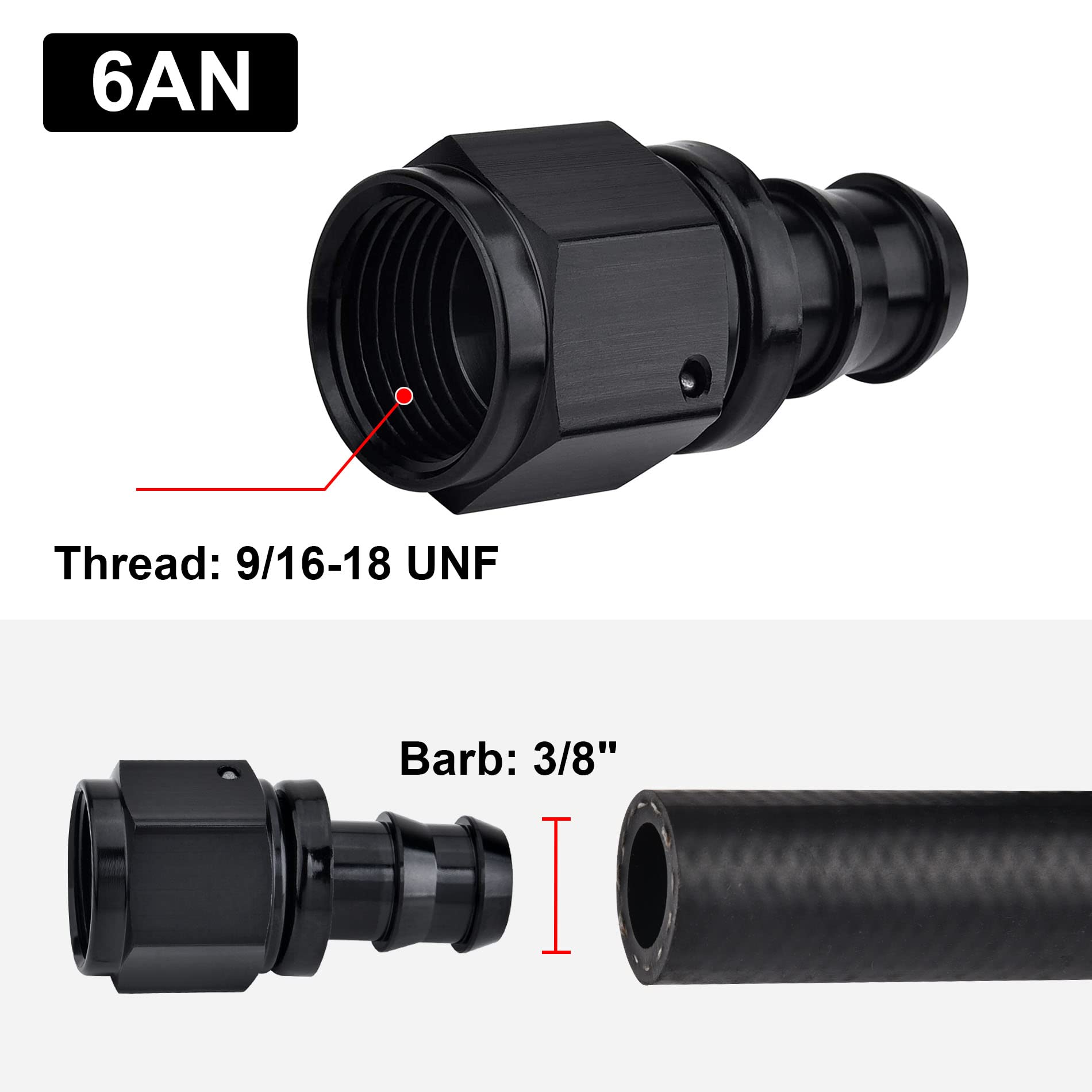 Evil Energy 6An Straight Push Lock Hose Fitting End Black