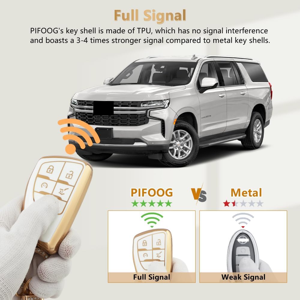 Pifoog Key Fob Cover For Chevy Chevrolet Gmc Yukon Tahoe Suburban 1500 2021-2023 Accessories 6 Buttons Car Key Case Shell Keycha