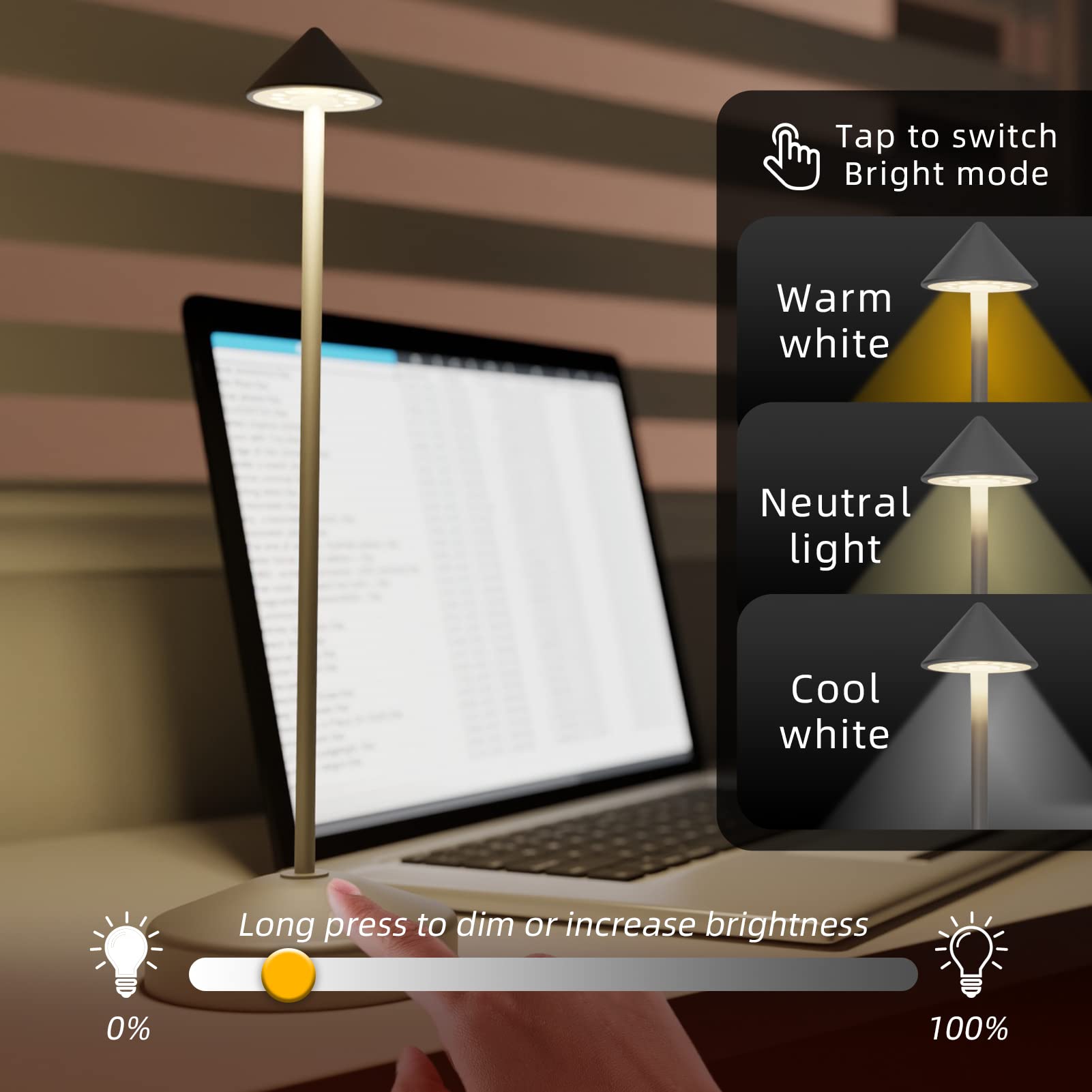 Tulbeys Cordless Table Lamp Rechargeable - 5200Mah Battery Operated Table Lamp, Ip54 Protection, Indoor/Outdoor Use, Contact Cha