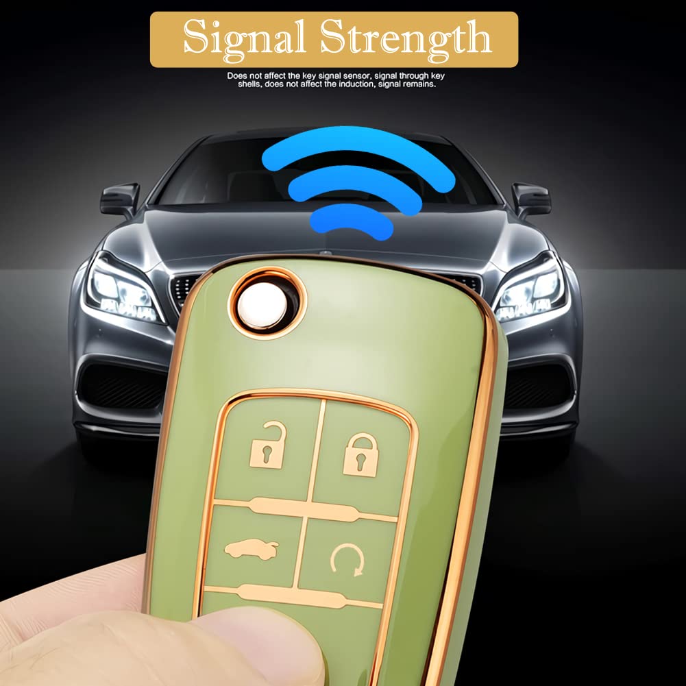 Cacacar For Chevy Key Fob Cover, Premium Tpu Full Protection Key Fob Case For Chevrolet Equinox Camaro Cruze Malibu Sonic Buick Terrain (5 Buttons Ivory)