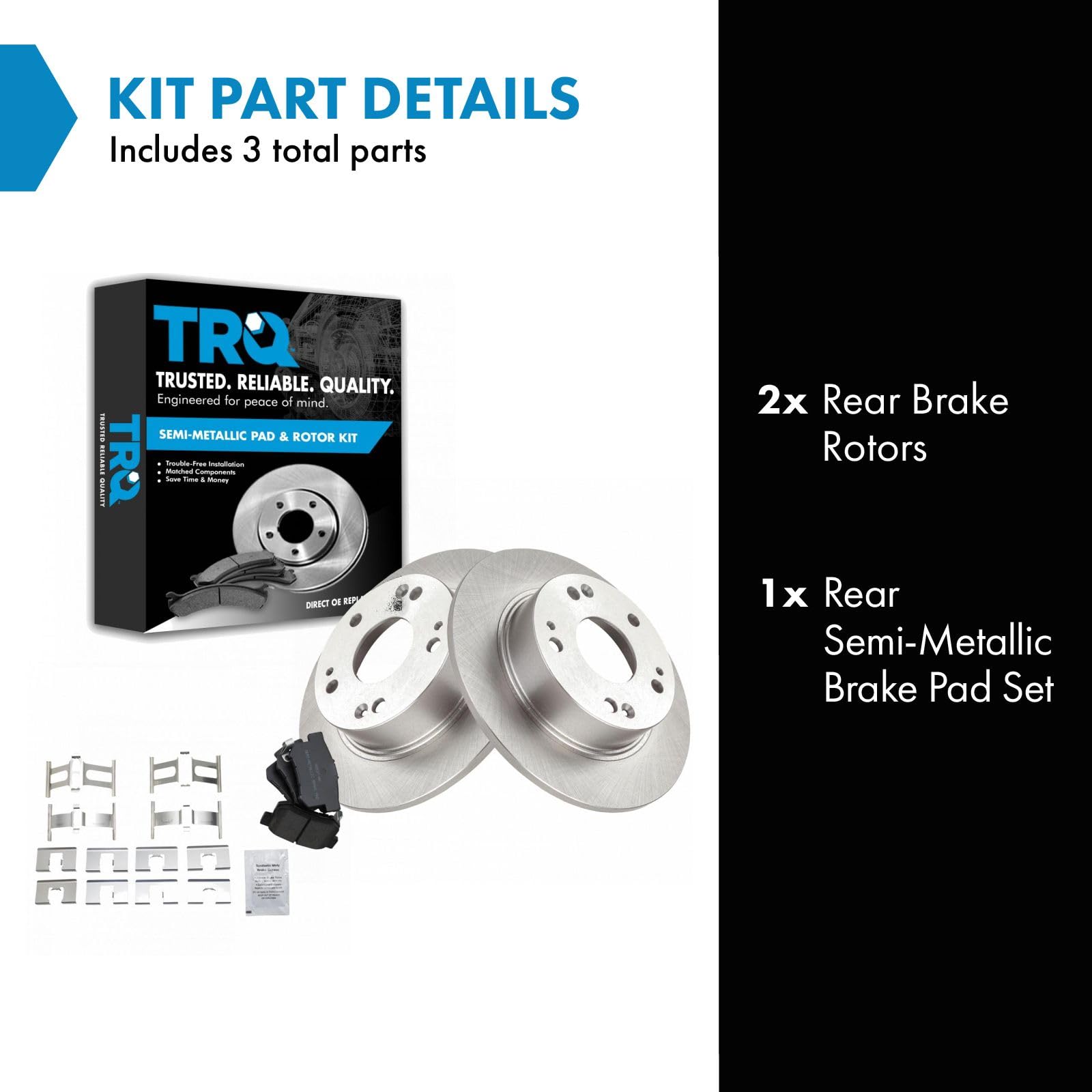 Trq Rear Brake Pad & Rotor Kit Brake Pads Brake Rotor Semi-Metallic Compatible With 2004-2008 Acura Tsx 2003-2007 Honda Accord
