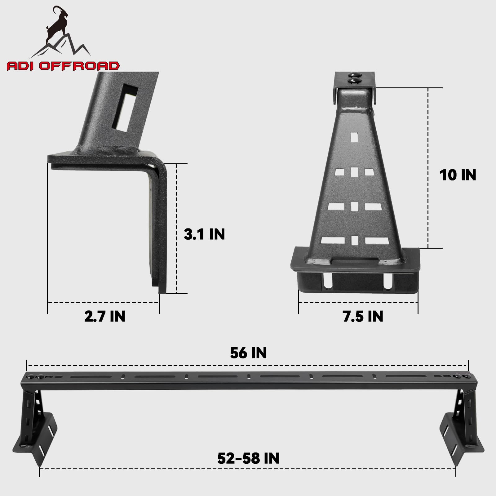 ADI OFF ROAD Overland Bed Bar for Trucks, 56" Carbon Steel, Black, Model BR17