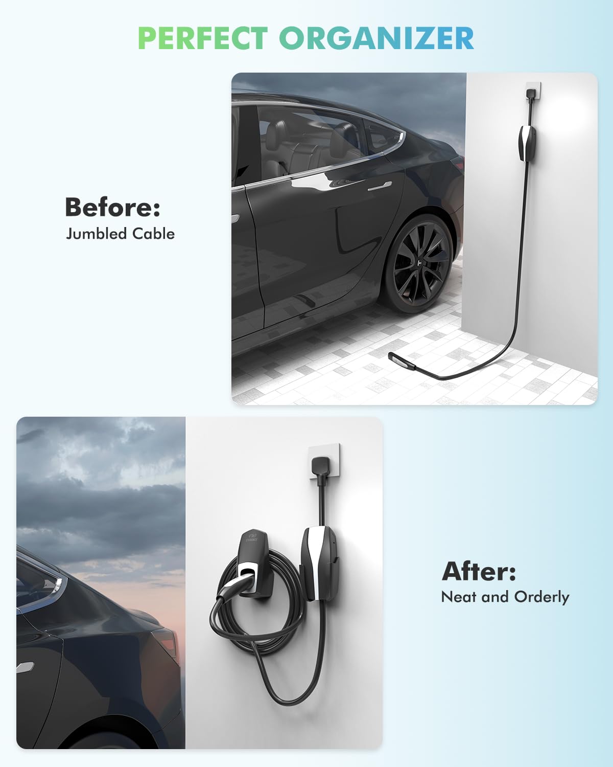 EVDANCE NACS Charger Cable Holder with Chassis Bracket- Fit for Tesla Model 3/Y/S/X Mobile Charger Wall Mount, NACS Charging Cab