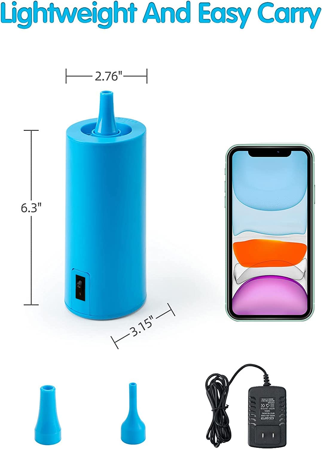 Birodeko Portable Electric Air Pump - Inflator & Blower for Balloons, Sky Blue, Model 0014-BLU-1