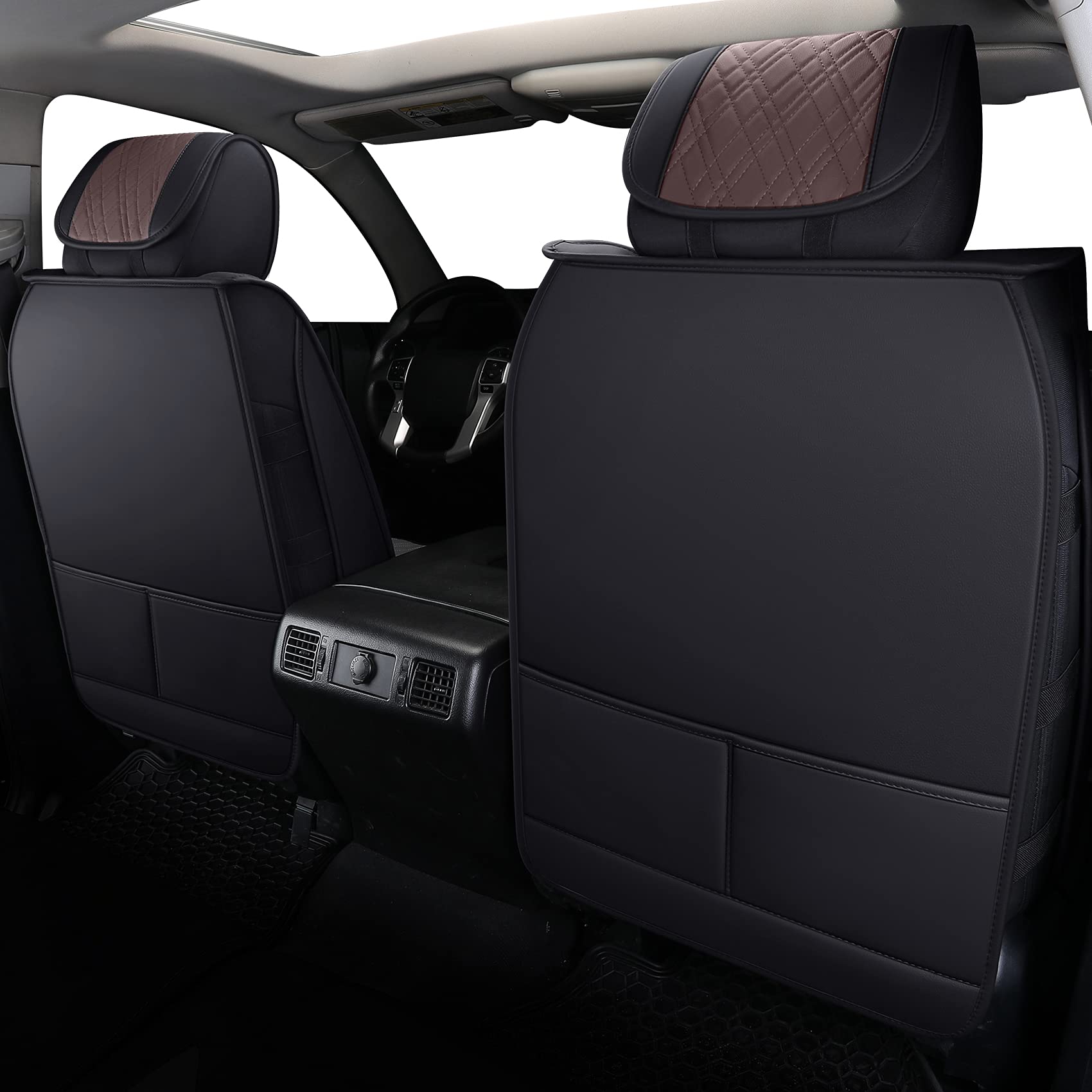Aierxuan Toyota Tundra Seat Covers Full Set Black-Brown Waterproof Leather for 2008-2025 CrewMax Double Cab Pickup Truck