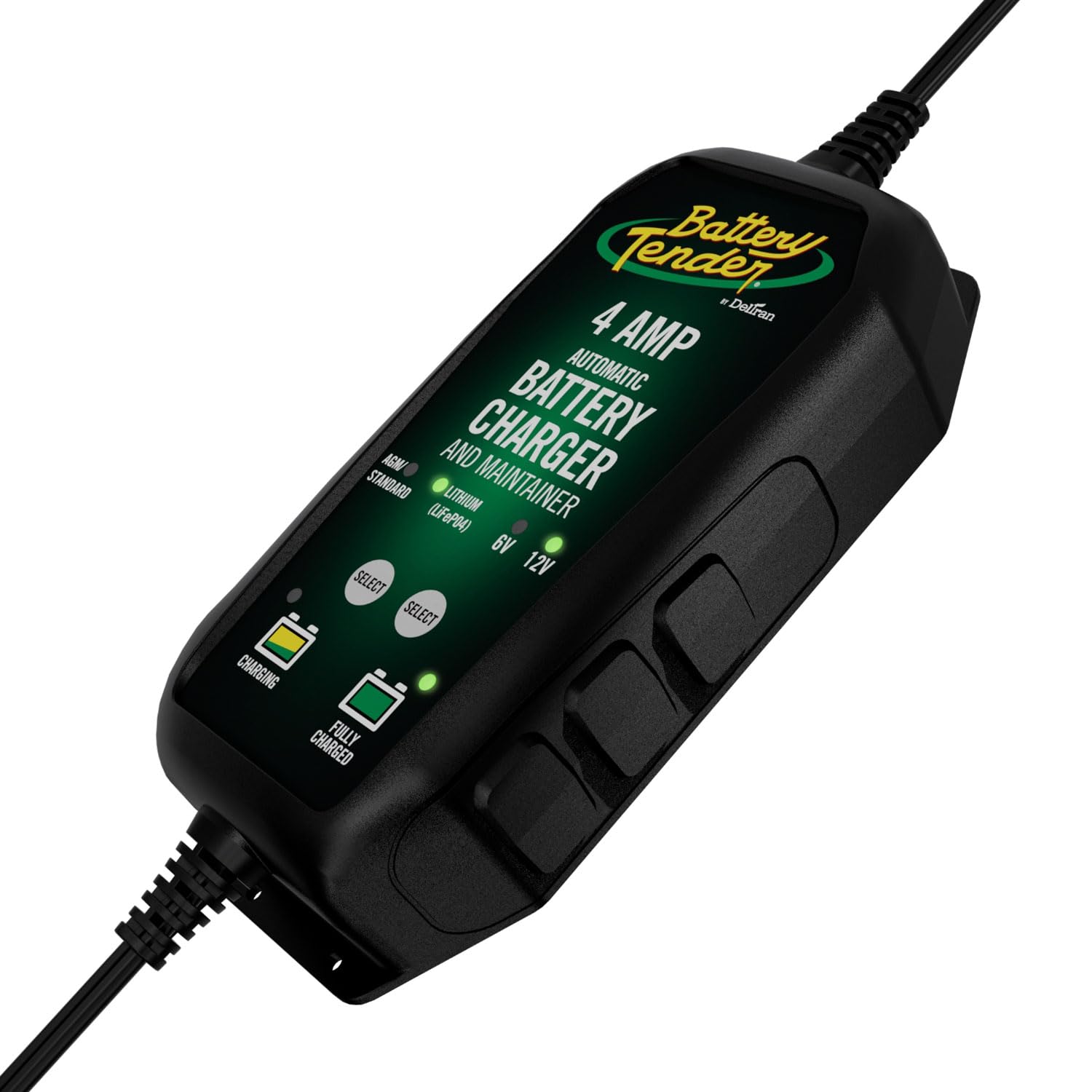 Battery Tender 4 AMP Smart Battery Charger - 12V/6V for Cars, SUVs, Trucks - Lead Acid, AGM, Gel, Lithium - Model 022-0209-BT-WH