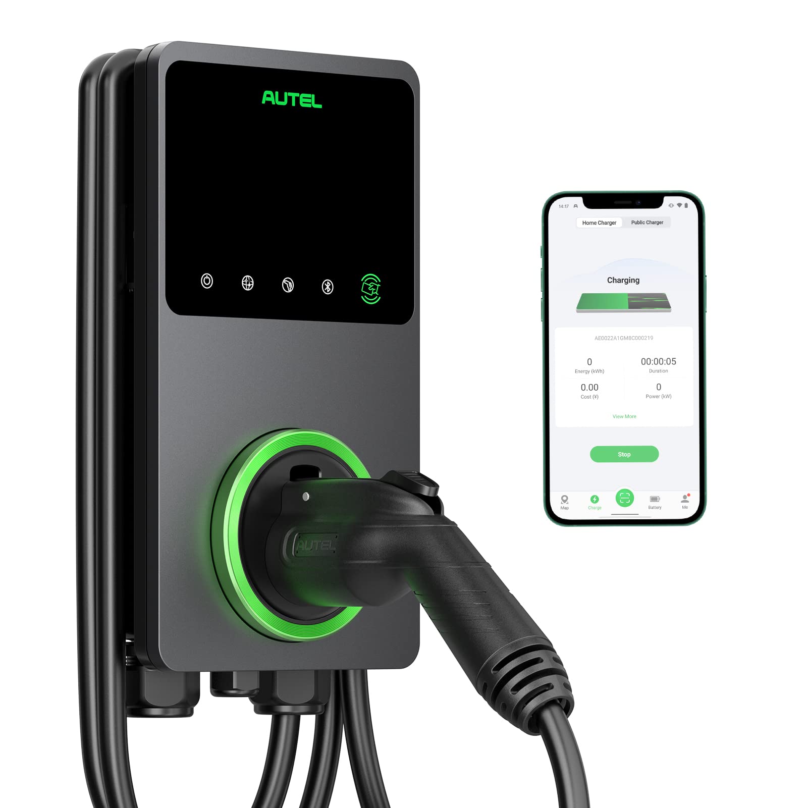 Autel Level 2 EV Charger 50 Amp Smart AI Electric Vehicle (EV) Charger, Wi-Fi and Bluetooth Enabled EVSE, Indoor/Outdoor Car Cha