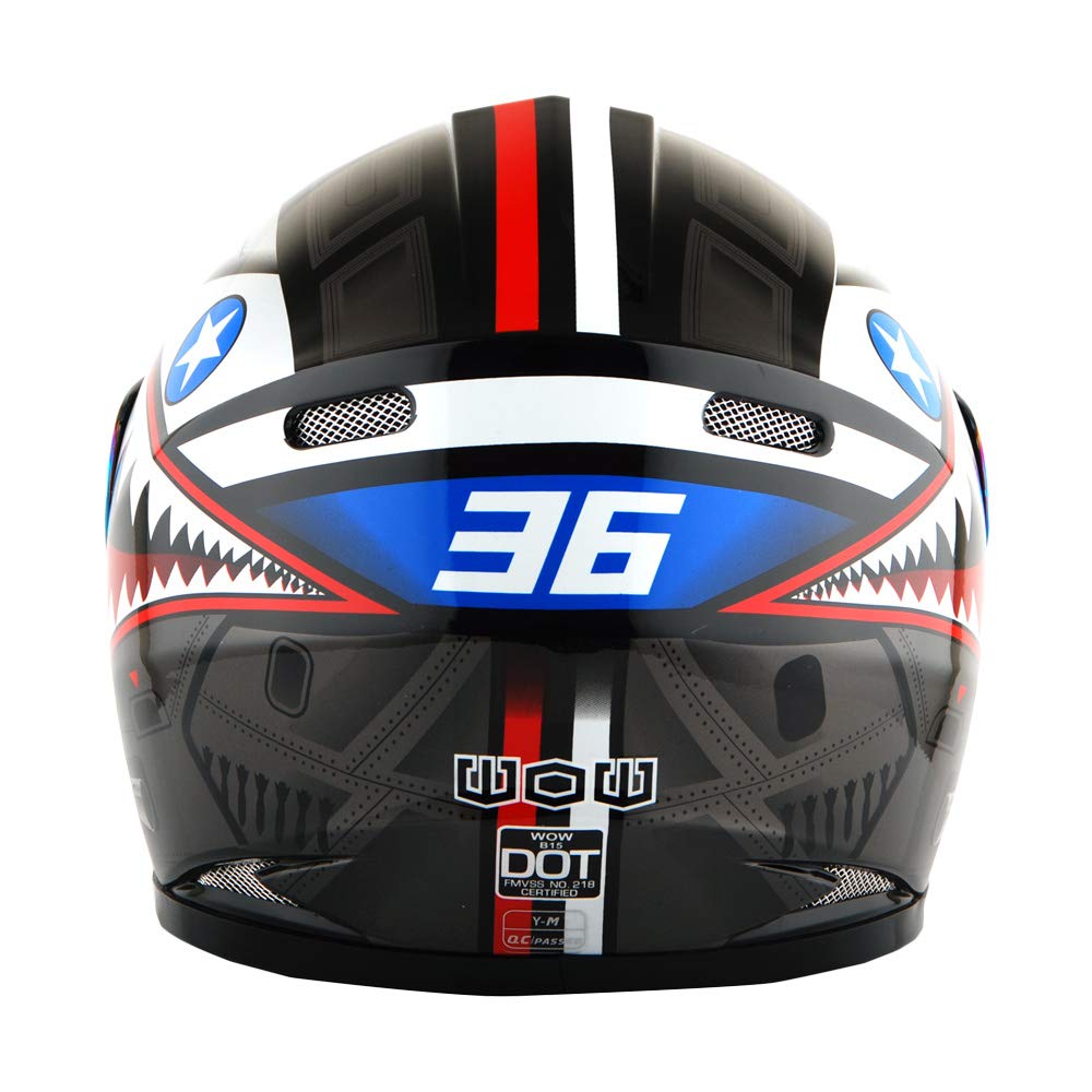WOW Motorcycle Full Face Helmet - Medium Thermoplastic, Shark Black - Model HKY-B15 for Street Bike, BMX, MX, Youth & Kids