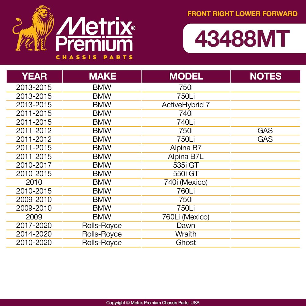 Metrix Premium Chassis Parts - Front Right Lower Forward Control Arm W Ball Joint & Bushing Assembly Fits 13-15 Bmw 750I, 750Li,